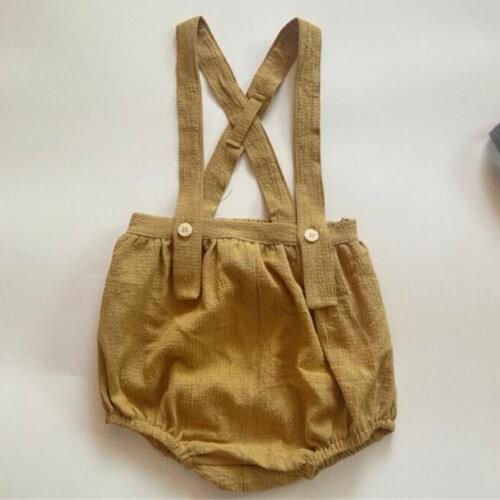 2021 Fashion Newborn Baby Vintage Linen Cotton Romper Soft Casual Strap Bodysuits Spring Summer Fall Children1Pc Outfits Sets