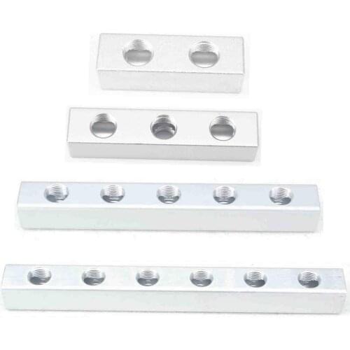 20x20mm 1/4" BSP 2-9 Ways Aluminum Pneumatic Fitting Manifold Block Splitter Air Water Gas Oil
