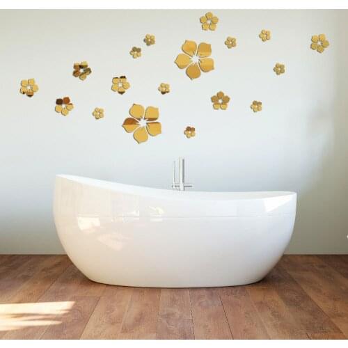 3D acrylic mirror flower 18 petals crystal mirror wall stickers three-dimensional stickers bedroom living wall decoration