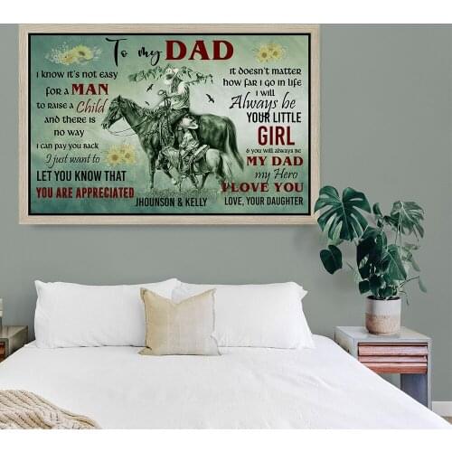 Abstract Personalized Dad and Little Girl Horse Riding Poster Fathers Day Gift Dad My Hero Canvas Painting Nordic Home Decor