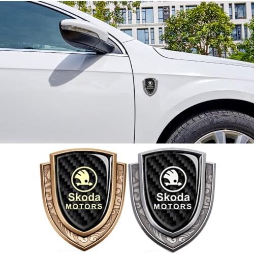 Car Carbon Fiber Front Rear Emblem Sticker for Skoda Logo Octavia A7 Superb 2 Fabia Rapid Yeti Kodiaq Kamiq Exterior Accessories