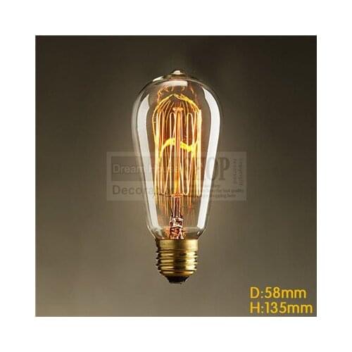 Free shipping ST58 40w Vintage 58mmX130mm Edison filament bulbs 1900S vintage squirrel-cage teardrop filament bulbs