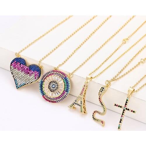 Womens gold cz pendant necklace Devils Eye rainbow necklace jewelry zircon heart snake cross chain necklaces dropshipping