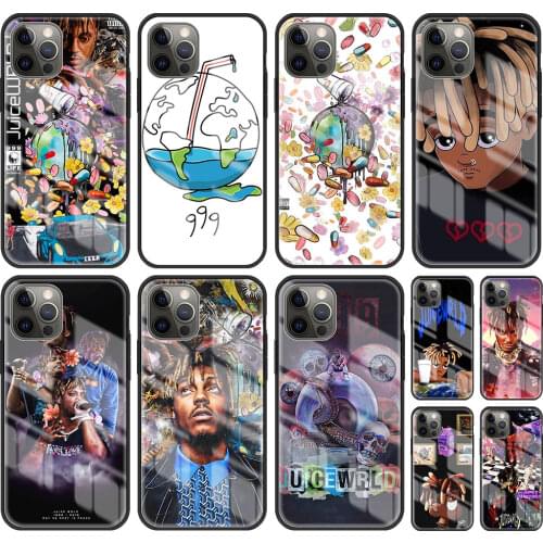 Tempered Glass Funda for iPhone 11 Pro Max 12 Mini 7 8 Plus XR X XS Phone Case SE 2020 6 6S Cover Capa Rap Juice Wrld Coque Sac