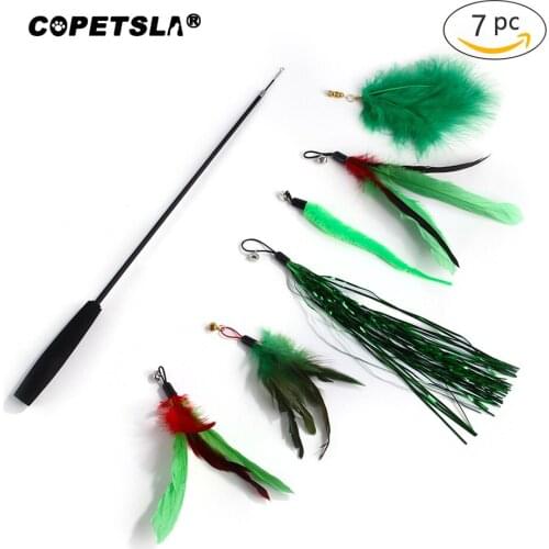 Copetsla 7Pcs Retractable Funny Cat Stick Pet Supplies DIY Replacement Head Pets Teaser Toys Set Kitten Exercise Training Rod