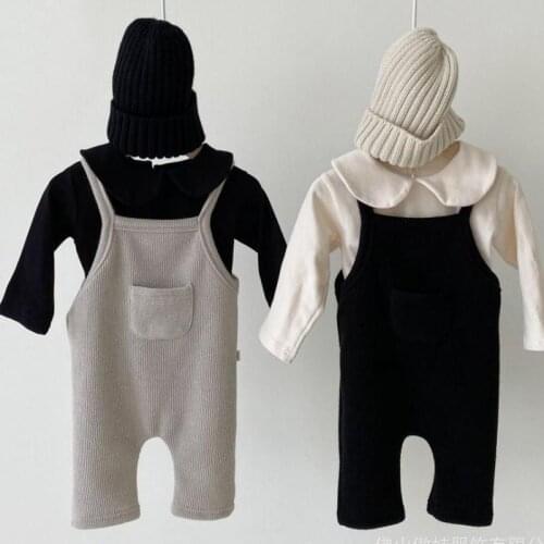 Baby Jumpsuit Boys Girls Sleeveless Overalls Outfits Spring Autumn Solid Elastic Clothes 2021 New Fashion Have Pocket Rompers
