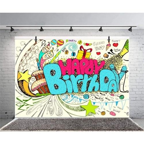 Children Kids Birthday Party Background Cartoon Photography Backdrop Celebration Color Cake Gifts Colorful Candles Picture
