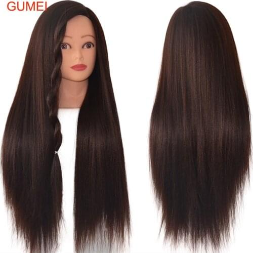 100%High Temperature Fiber Dark Brown Hair Model Training Head To Practice Braid Maniqui Thick Hair Mannequins Hairdressing Head