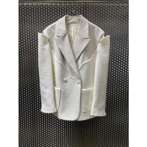 New ladies fashion 2021 woolen splicing suit jacket + skirt 2-piece set 0111