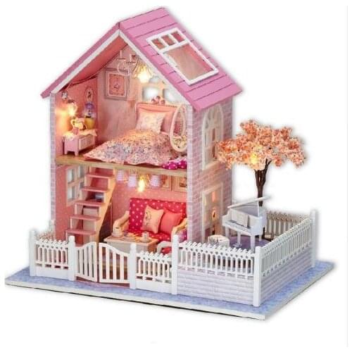Doll House Miniature DIY Dollhouse With Furnitures Wooden House Cherry Blossom Toys For Children Birthday Gift A036