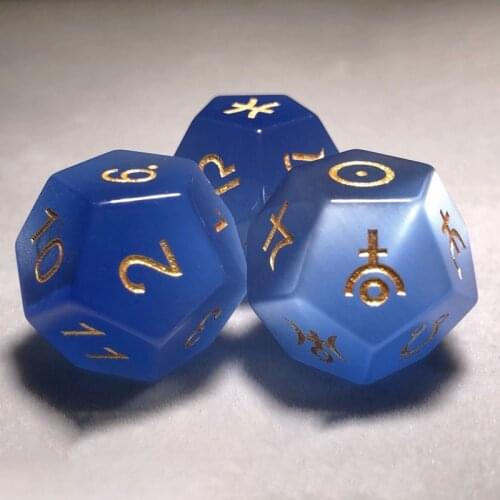 Natural Blue Cats eye Stone Handmade Constellation Symbol Astrology Dice Zodiac Sign Planet Divination Tarot Borad Games Dice