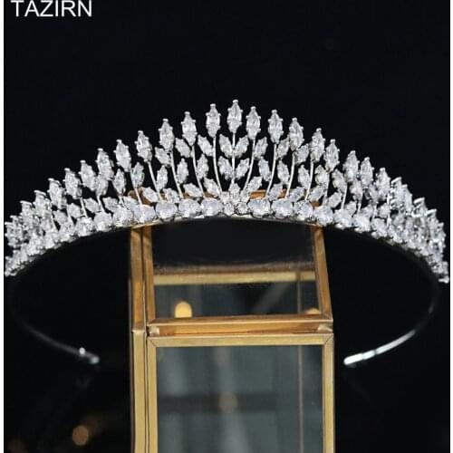 New Trendy Cubic Zirconia Tiaras Crowns CZ Small Bridal Wedding Headpiece Sweet Headdress Women Party Birthday Hair Accessories