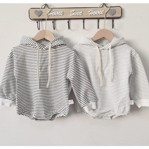 Autumn Newborn Hoodies Toddler Baby Boys Girls Long Sleeve Striped Hooded Sweatshirt Cotton Bodysuit Jumpsuits Outfits 0-24M