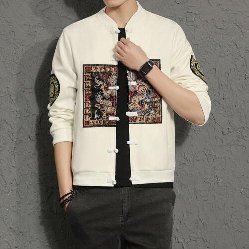 Autumn Chinese Style Embroidery Loose Chaqueta Mens Coat Windbreaker 5XL-M Chaquetas Hombre Bomber Jacket Men