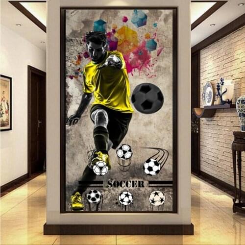 Custom 3d wallpaper 3D stereo wallpaper Retro nostalgic football tooling entrance living room wallpaper Sports Hall mural