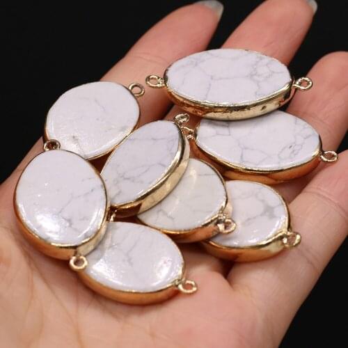 Natural Gem Egg-shaped Gold-plated White Turquoise Connector Pendant DIY Retro Necklace Sweater Chain Jewelry Accessory Making