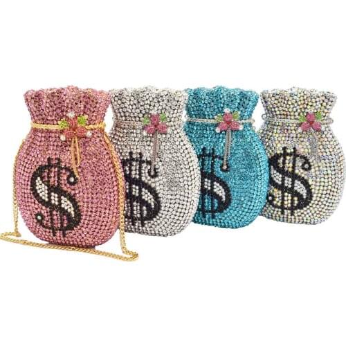 Luxury Money Designer Crystal Bags Party Wedding Bridal Purse Chain Diamond Evening Bags Women Nudy Blue Clutch Bags sm57