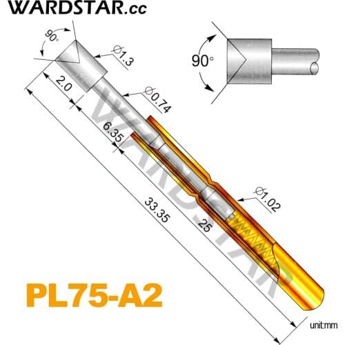 100pcs/lot PL75-A2 Dia 1.3mm Spring Test Probes Pogo Pin Length 33.35mm (Stroke Spring Froce:120g)