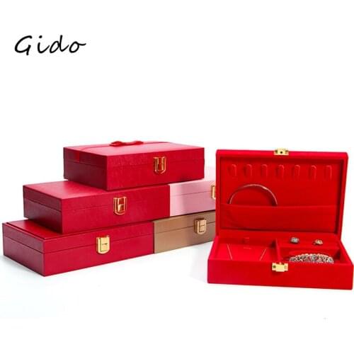 Wedding Gold Jewelry Box High Capacity Leather Traditional Chinese Jewelry Storage Box Large Space Jewelry Holder Gift Box