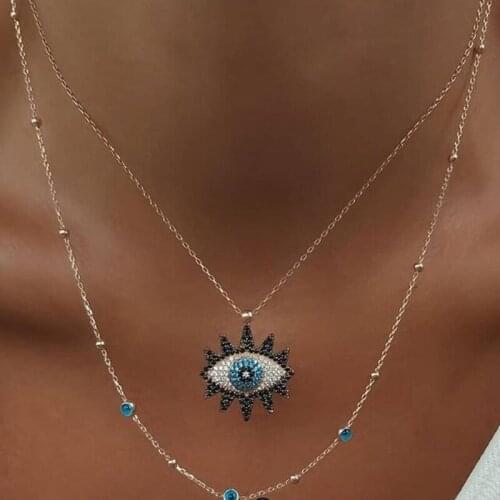 Vintage Fashion Evil Eye Necklace Pendant Clavicle Chain Statement Long Necklace Women Accessory Collares De Moda Bijoux Femme