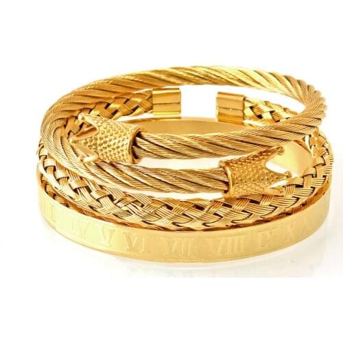 Top Quality Luxury Royal Crown Bracelets & Bangles Fashion Stainless Steel Men' Jewelry Do Not Fade Jewellery Sets Best Gift