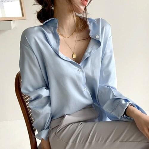 Elegant Stain Turn-down Collar Women Shirts OL Style Long Sleeve Single-breasted Female Blouse Top Korean Spring Blusas