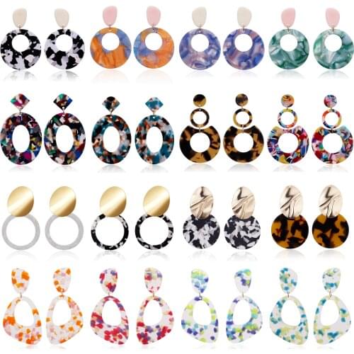 Womens Bohemian Style Acetate Plate Geometric Love Round Drop Earrings Summer Fashion Vintage Jewelry Accessories