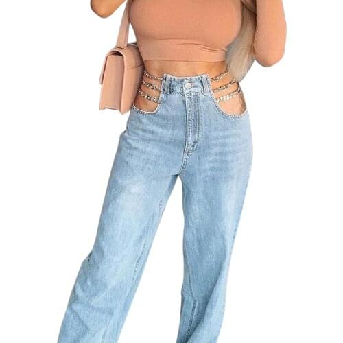 Womens Jeans, Sexy Chain High Waist Straight-Leg Pants for Party Shopping Holiday Vacation Travelling New Style 2021