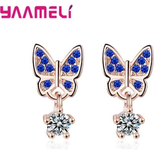 Super Elegant Eardrop For Women 925 Sterling Silver Jewelry With Brilliant Blue Butterfly Sparking Bijoux Free Shipping