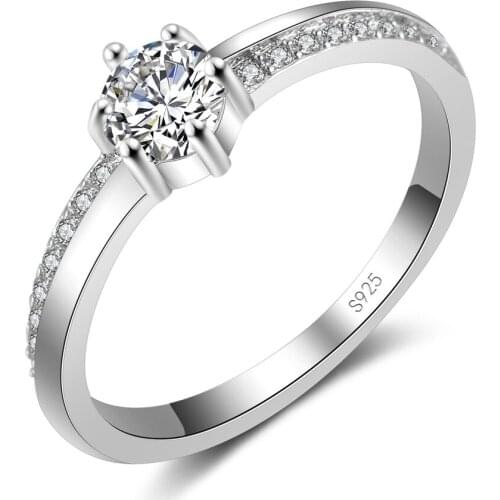 Exquisite 925 Sterling Silver Single Crystal Rings for Women/Femme/Lovers Top Sale Wedding Jewelry Shiny Zircon Ring