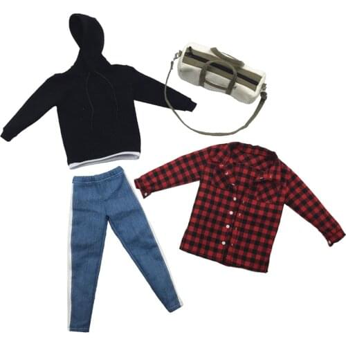 1/6 Scale Male Hoodie Sweatshirt Jeans Pants Plaid Shirt and Bag Suit fit for 12 Inch Action Figures Doll Clothing Accessories