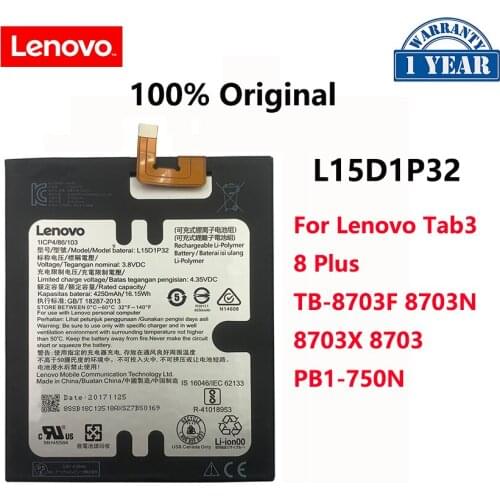 100% Original 4250mAh L15D1P32 For Lenovo Tab3 8 Plus TB-8703F 8703N 8703X 8703 PB1-750N Batteries Bateria