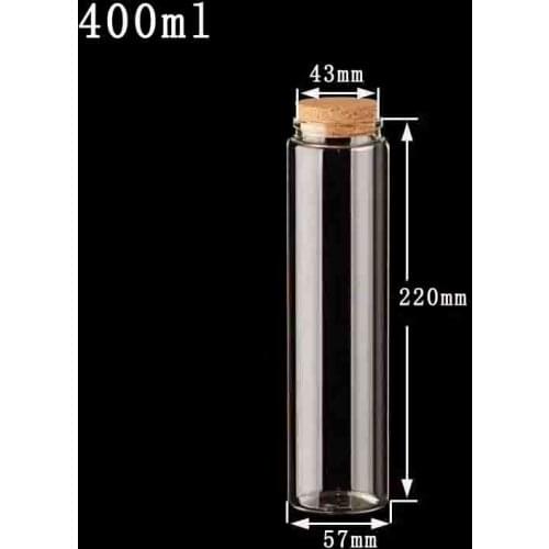2pcs 57*220mm 400ml Glass Bottles With Cork Transparent Mini Empty Glass Vials Jars Container Food Bottle Wedding Holiday decor