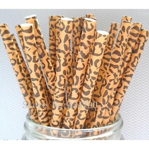 200pcs Cheetah Paper Straws-Animal Print Safari Jungle Zoo Party Drinking Straws-Cute Brown Kids Birthday Wedding Cake Pop Stick