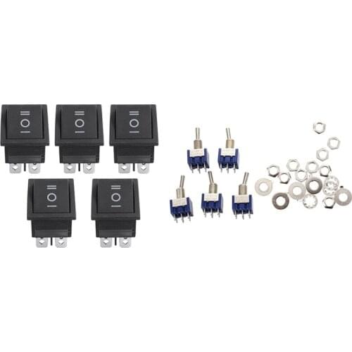 5Pcs 3 Pin 2P2T DPDT ON-OFF-ON Toggle Switch & 5Pcs 6 Pin DPDT Button On/Off/On Rocker Switch AC 250V/15A 125V/20A