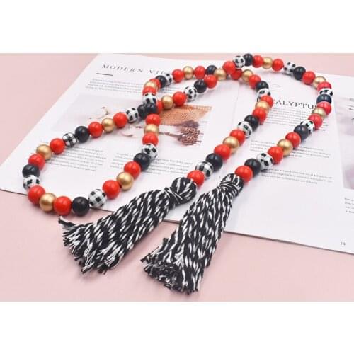 84pcs 16mm Wood Bead Garland with Tassels Garland Decor Prayer Beads for Rustic Country Wall Hanging Decor