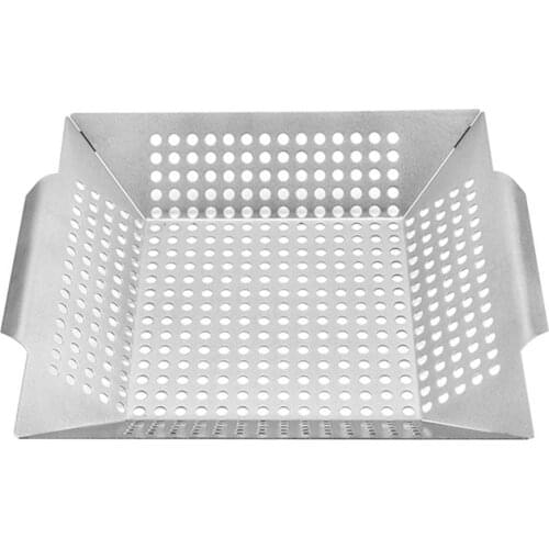 Metal BBQ Grill Basket Vegetable Meat Holder Bowl Anti-rust Holes Barbecue Tool
