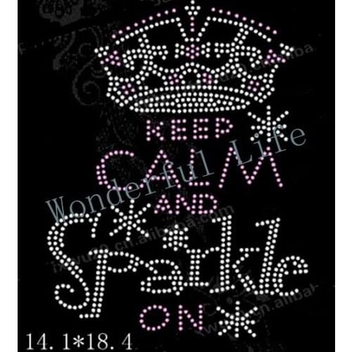 Free Shipping white clear crystall with light pink Hot Fix Rhinestones Motifs Iron crown with sparlke