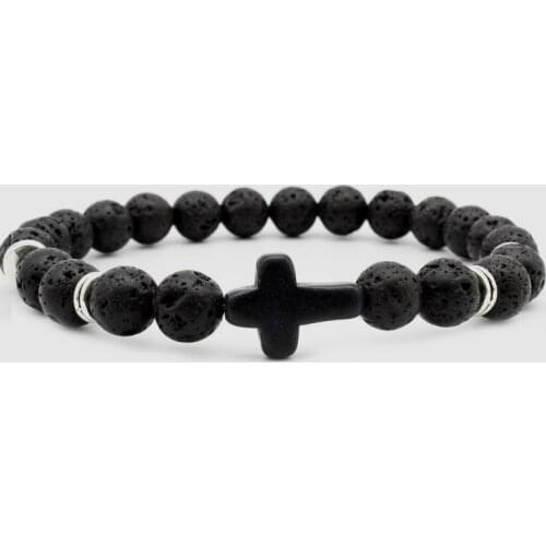 8mm ugj4 cross turquoise white Howlite elastic adjusted black volcanic lava Bracelet Stone bead essential oils diffuser