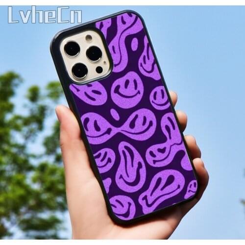 LvheCn Purple trippy smiley face phone Case cover For iPhone 6S 7 8 X XR XS max 5 SE 2020 11 12 pro max Samsung S8 S9 S10 Plus