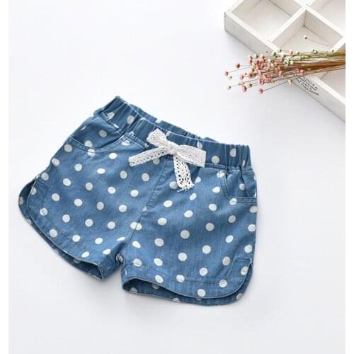 Childrens clothing summer childrens denim shorts girls and boys thin section denim shorts children round flower hot pants