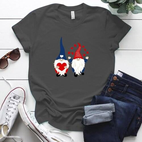 Cute Gnome Printed Couple T Shirt Plus Size S-5xl Cute Tops for Lovers Holiday Loose Neck Valentines Day Gift Mujer Camisetas