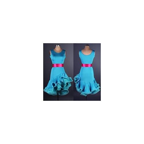 Custom custmize blue spiral fishbone latin Rumba cha cha salsa tango one-piece dance dress competition wear S-XXXL