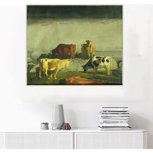 Citon George Bellows《Five Cows 1919》Canvas Oil Painting Ash Can School Artwork Poster Picture Wall Decor Modern Home Decoration