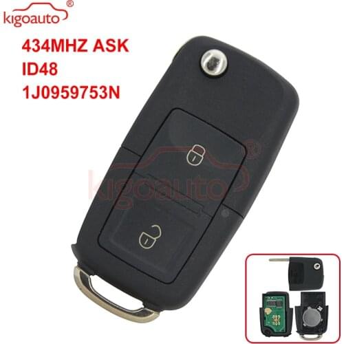 Kigoauto Remote key 2 button HU66 433.9MHZ ASK ID48 1JO 959 753 N for VW Bora Seat Ibiza Skoda Octavia 2000