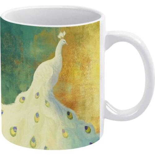 White Peacock White Mug Custom Printed Funny Tea Cup Gift Personalised Coffee Mug Peacock Peafowl White Feathers Bird Animals Na