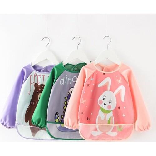 Cute cartoon baby baby eating gown bib waterproof children long-sleeved apron kids baby products