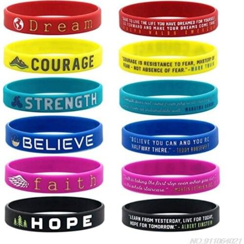 Motivational Silicone Rubber Wristbands Inspirational Bracelet Dream Courage Strength Believe Faith Hope Bangle ma21 Wholesales