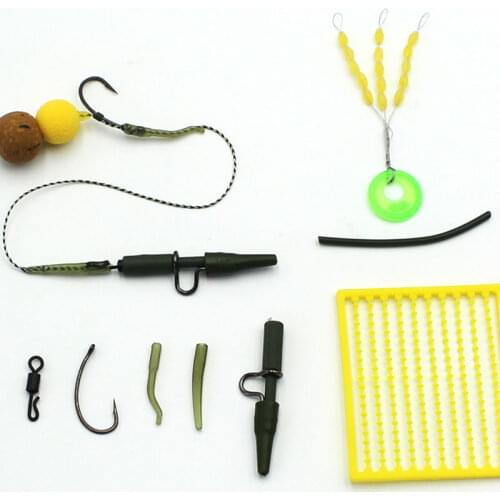 28Pcs Carp Fishing Accessories Set Carbon Hook Fishing Rolling Swivel Carp Bait Stop Bead for Carp Rig Tubing Fishing Tackle Kit