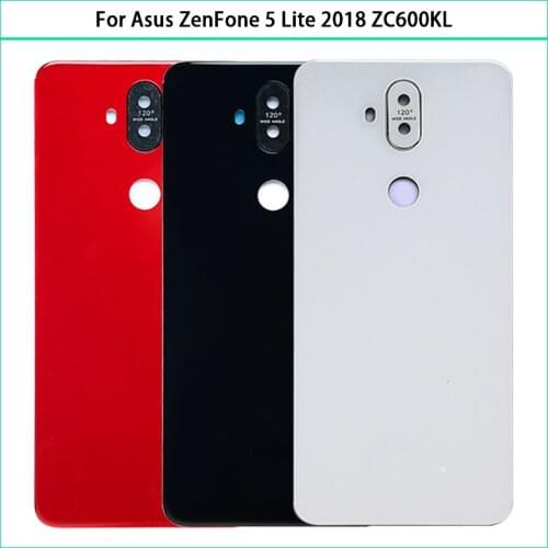 New For Asus ZenFone 5 Lite 2018 ZC600KL Glass Battery Back Cover Door Rear Housing Case With Camera Frame Glass Lens Replace